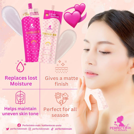 Perfect Skin Sunblock Gel Cream SPF45 30g + Premium Tinted BB Sunblock Cream SPF45 30g - TWIN PACK!