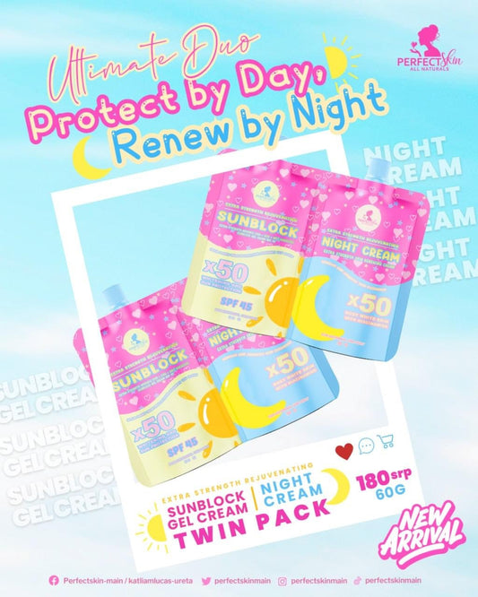 Perfect Skin Extra Strength Rejuvenating Sunblock SPF45 30g AND Night Cream 30g - TWIN PACK!