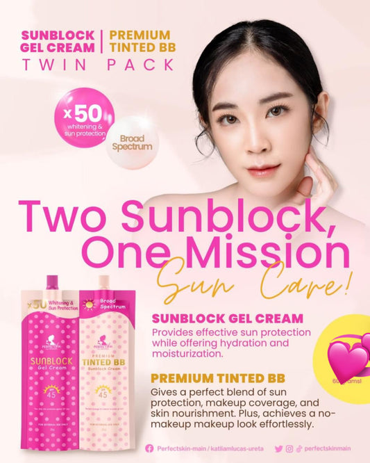 Perfect Skin Sunblock Gel Cream SPF45 30g + Premium Tinted BB Sunblock Cream SPF45 30g - TWIN PACK!