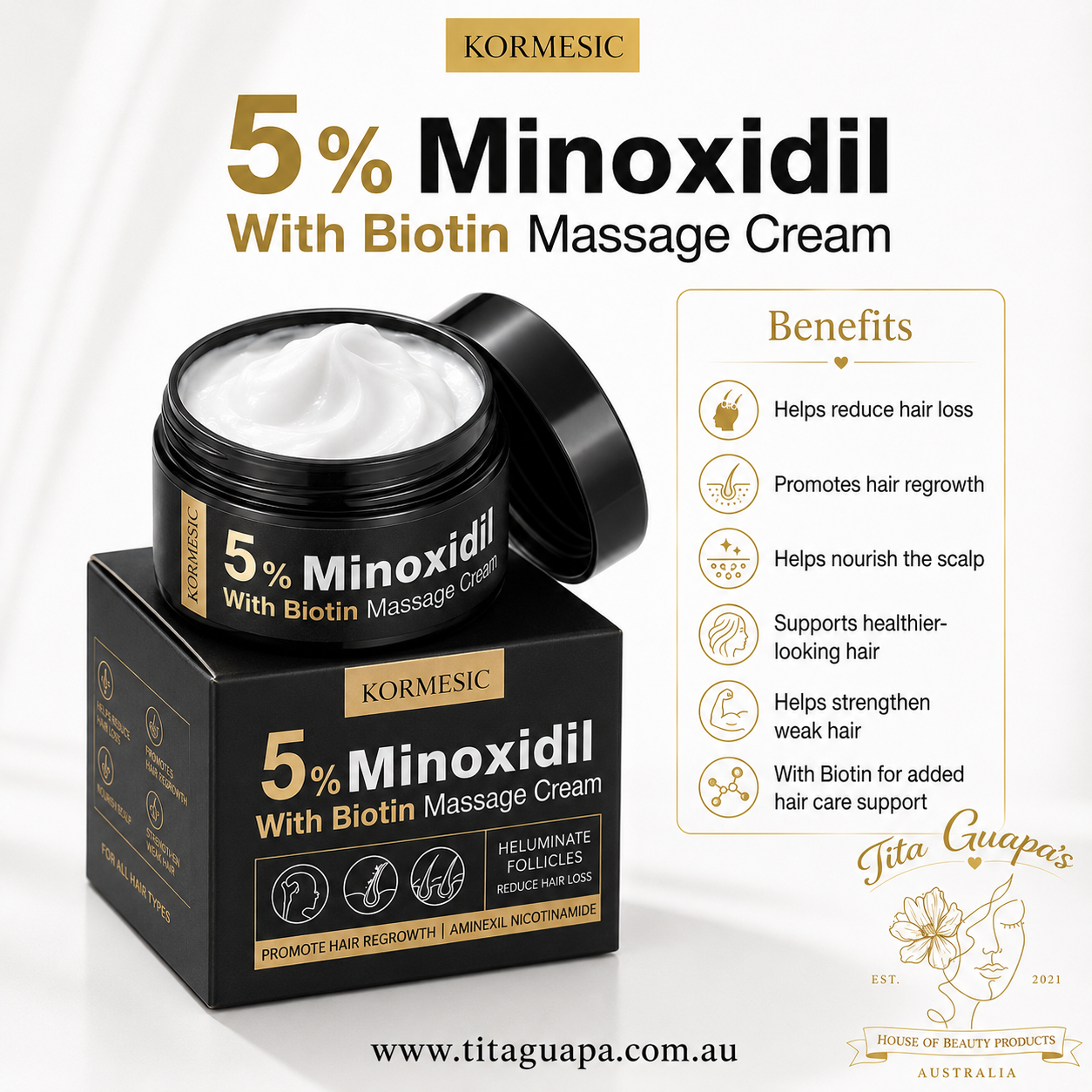 KORMESIC 5% Minoxidil With Biotin Scalp Massage Cream – 100g