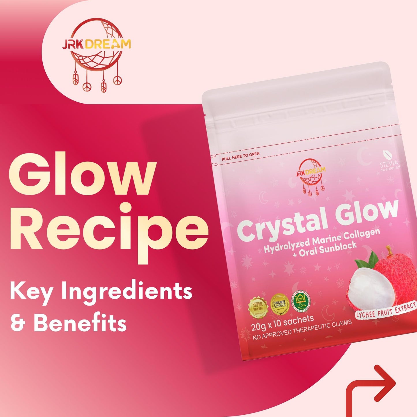 Crystal Glow Hydrolyzed Marine C0llagen + Oral Sunblock Lychee Fruit Extract (Beauty Drink)