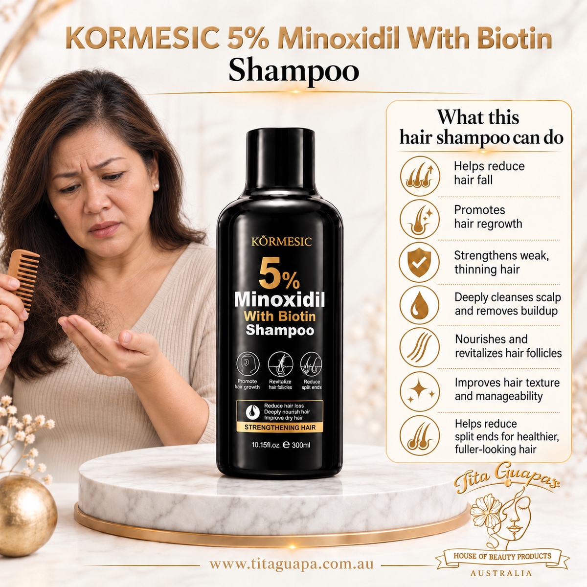 KORMESIC 5% Minoxidil With Biotin Shampoo - 300ml