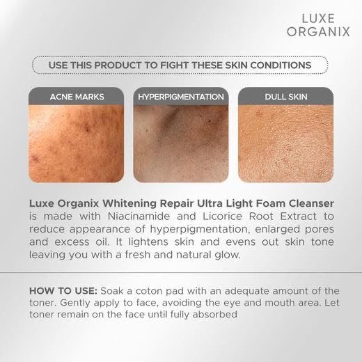 Luxe Organix Whitening Repair Ultra Light Glow Foam Cleanser 150g