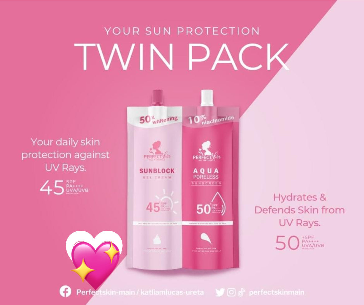 Perfect Skin Sunblock Gel Cream 30g and Aqua Poreless Sunscreen 30g - TWIN PACK!