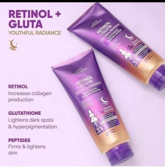 Luxe Organix Retinol + Gluta Youthful Radiance Whitening Serum Lotion 350ml