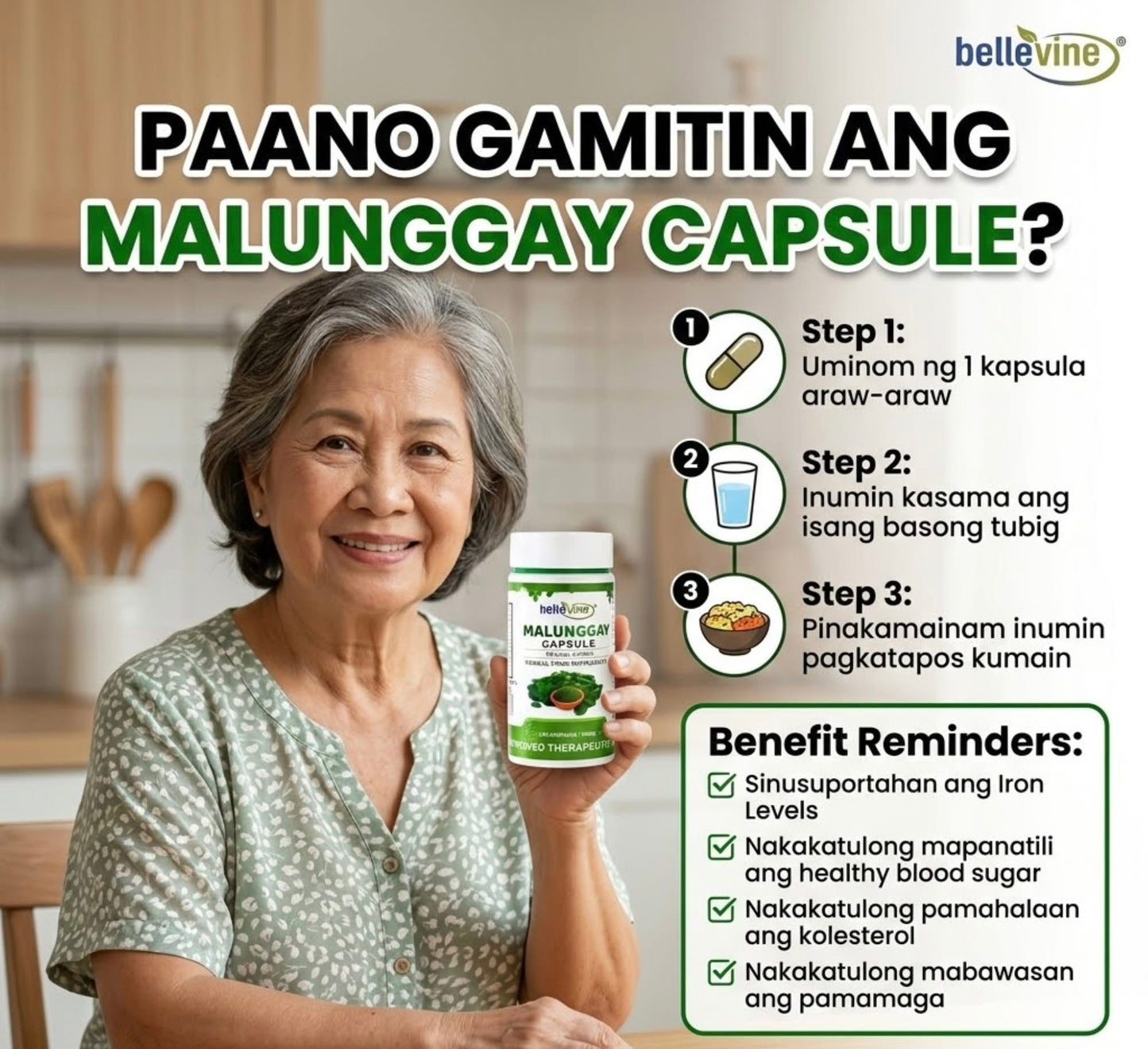 Bellevine Malunggay Herbal Food Supplement – 100 Capsules