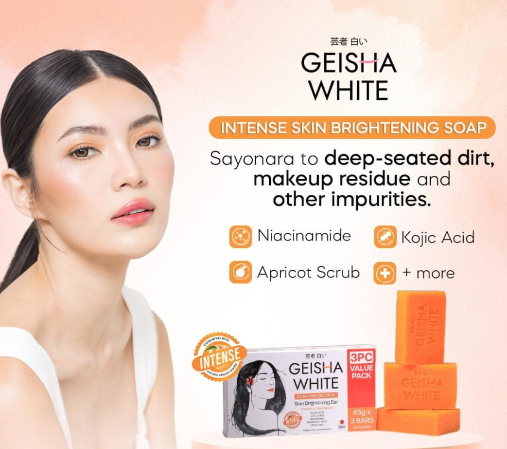 Geisha White Skin Brightening Bar ( INTENSE ) Scar and Blemish 65g x 3 Bars