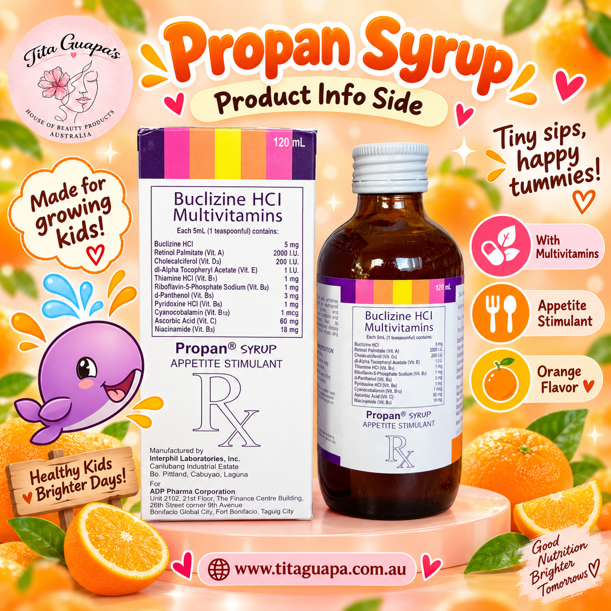 Propan® Syrup Buclizine HCl Multivitamins – Orange Flavor 120mL