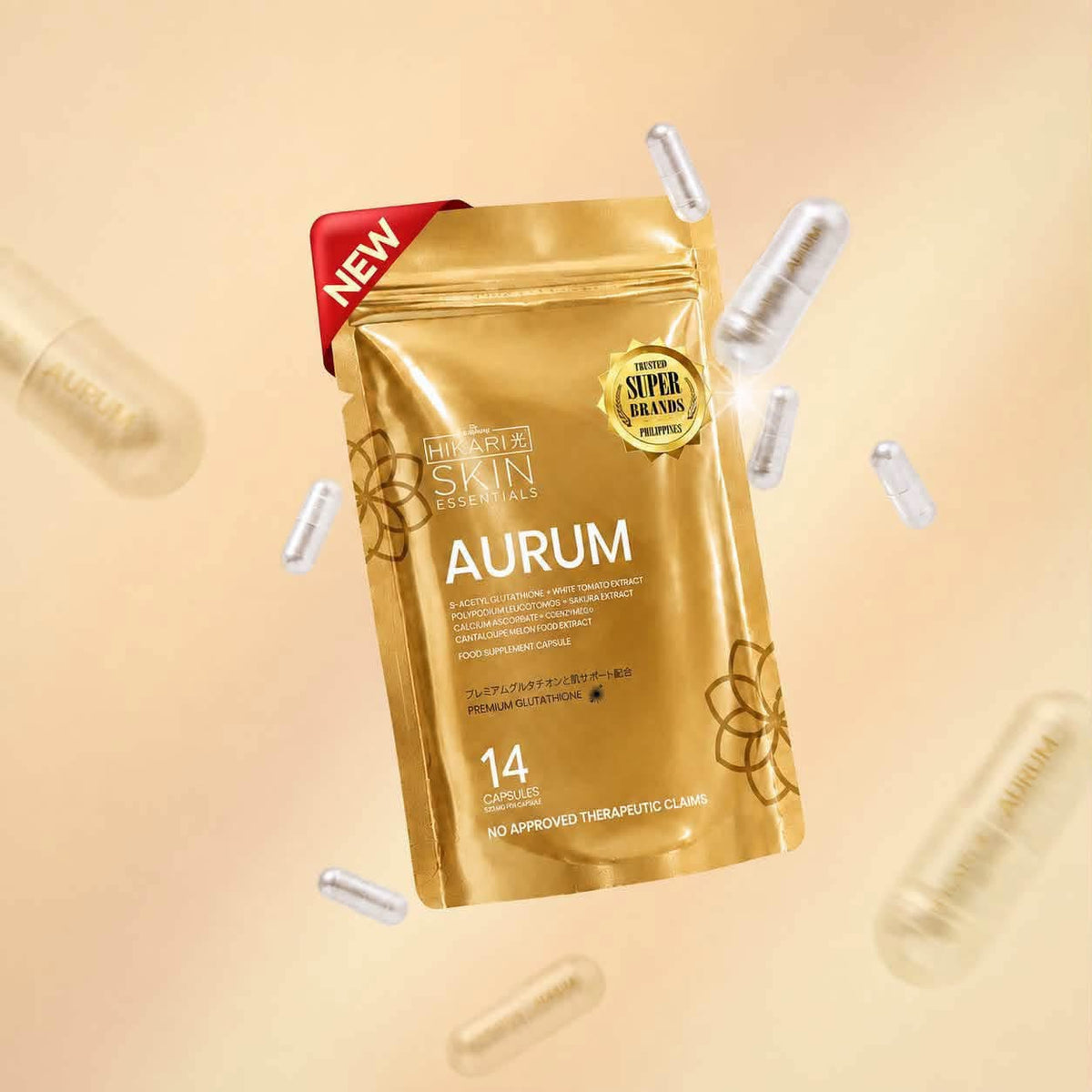 HIKARI Skin Essentials AURUM Premium Glutathione – 14 Caps