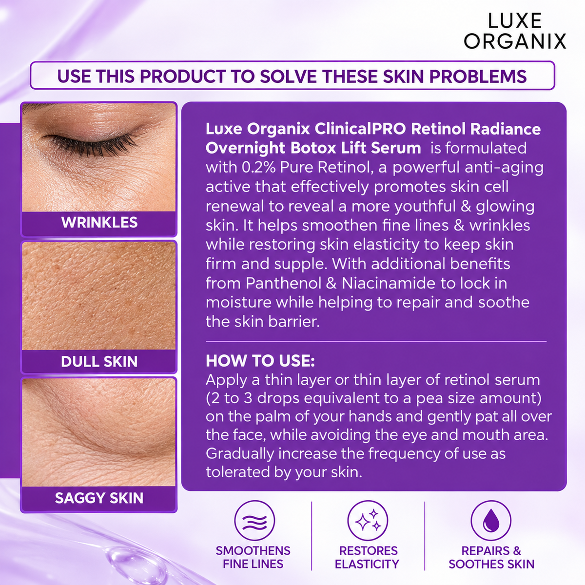 Luxe Organix ClinicalPRO Retinol Radiance Overnight Botox Lift Serum 30ml