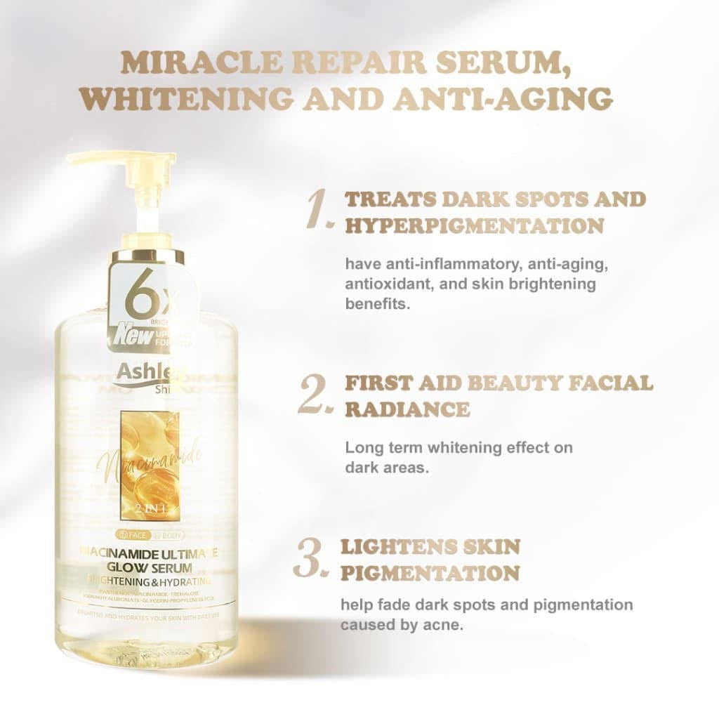 Ashley Shine Niacinamide Pure Serum 2 in 1 Face and Body Whitening and Hydrating 520ml