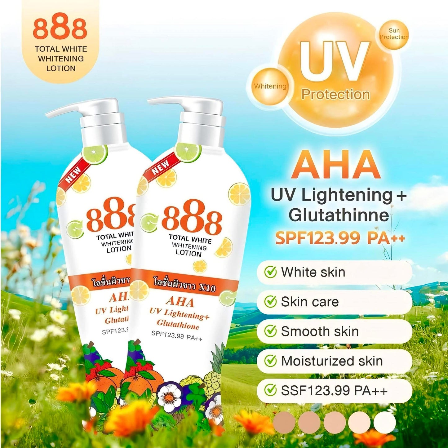 888 Total White Whitening Lotion SPF123.99 PA++ 500ml