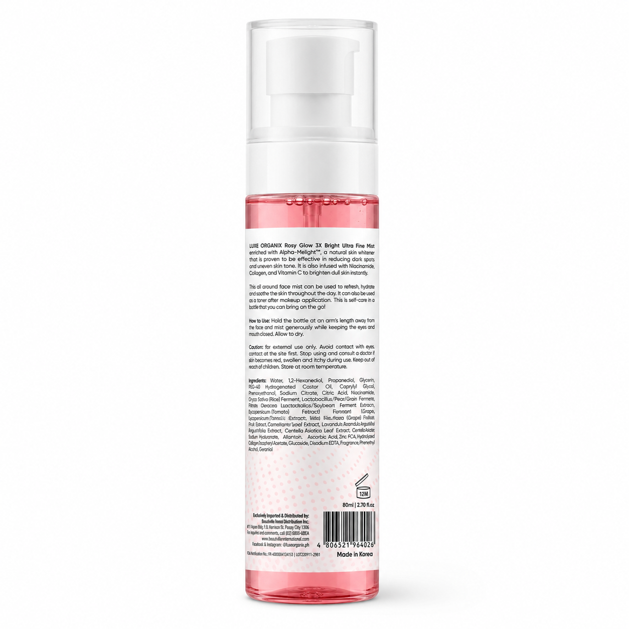 Luxe Organix Rosy Glow 3X Bright Ultra Fine Mist 80ml