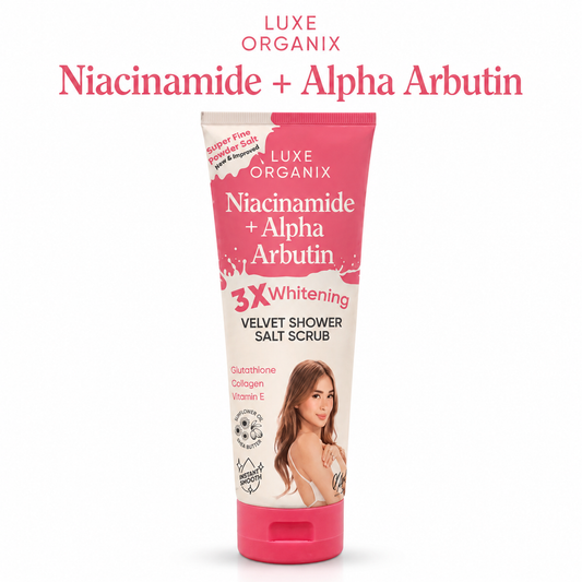 Luxe Organix Niacinamide + Alpha Arbutin 3X Whitening Velvet Shower Salt Scrub 320g