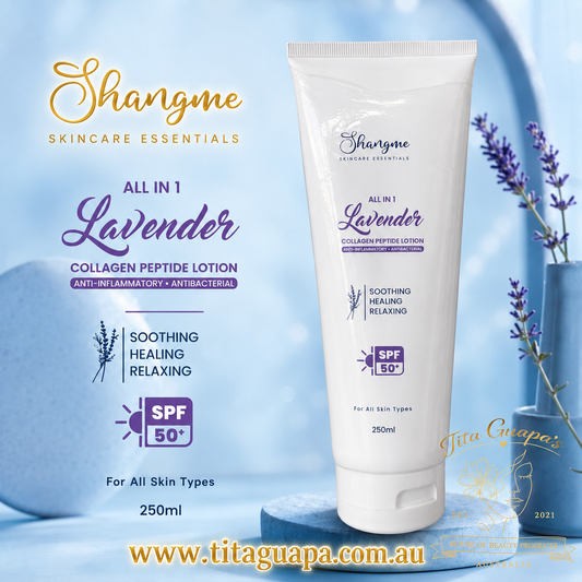 Shangme Skincare Essentials
All In 1 Lavender Collagen Peptide Lotion SPF 50+ (250ml)
