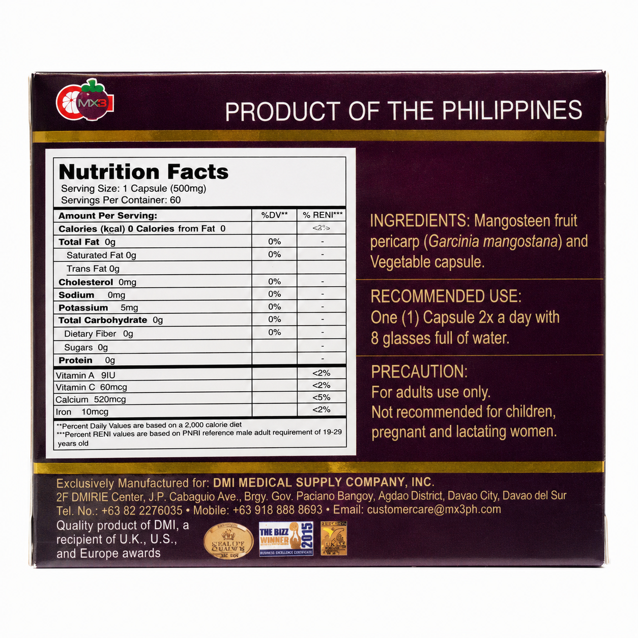 MX3 Natural Pure G. Mangostana Xanthone 500 mg – 60 Capsules