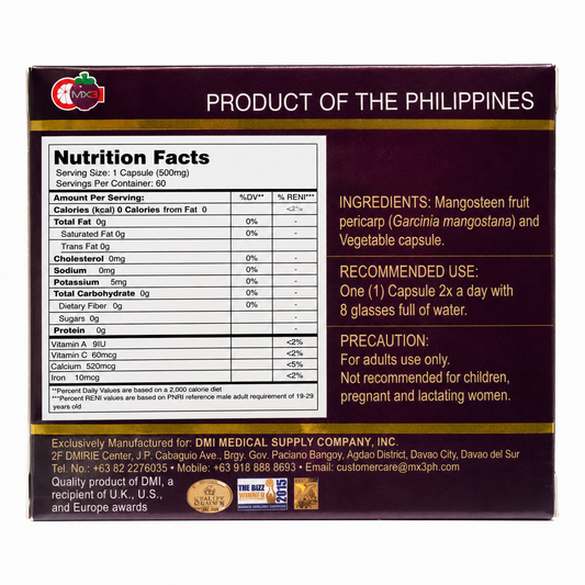 MX3 Natural Pure G. Mangostana Xanthone 500 mg – 10 capsules (1 slab)