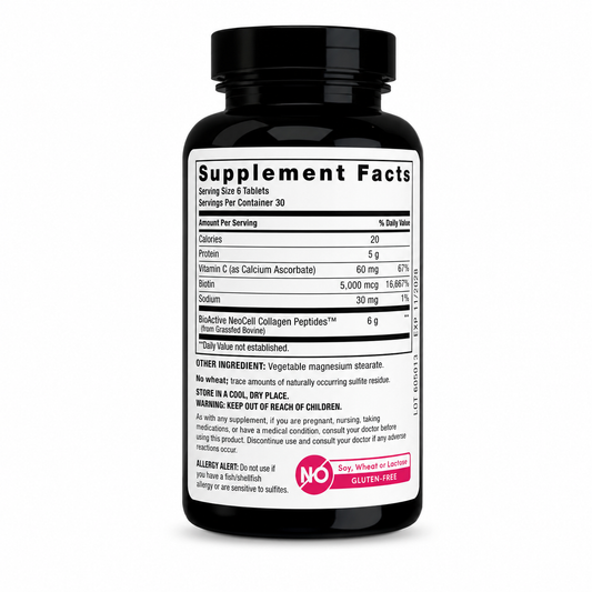 NEOCELL Grassfed Collagen Peptides + Vitamin C & Biotin – 180 Tablets