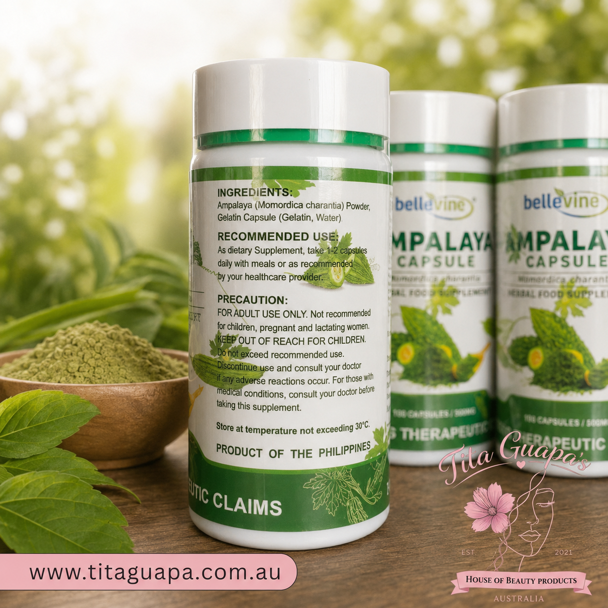 Bellevine Ampalaya Herbal Food Supplement - 100 Capsules