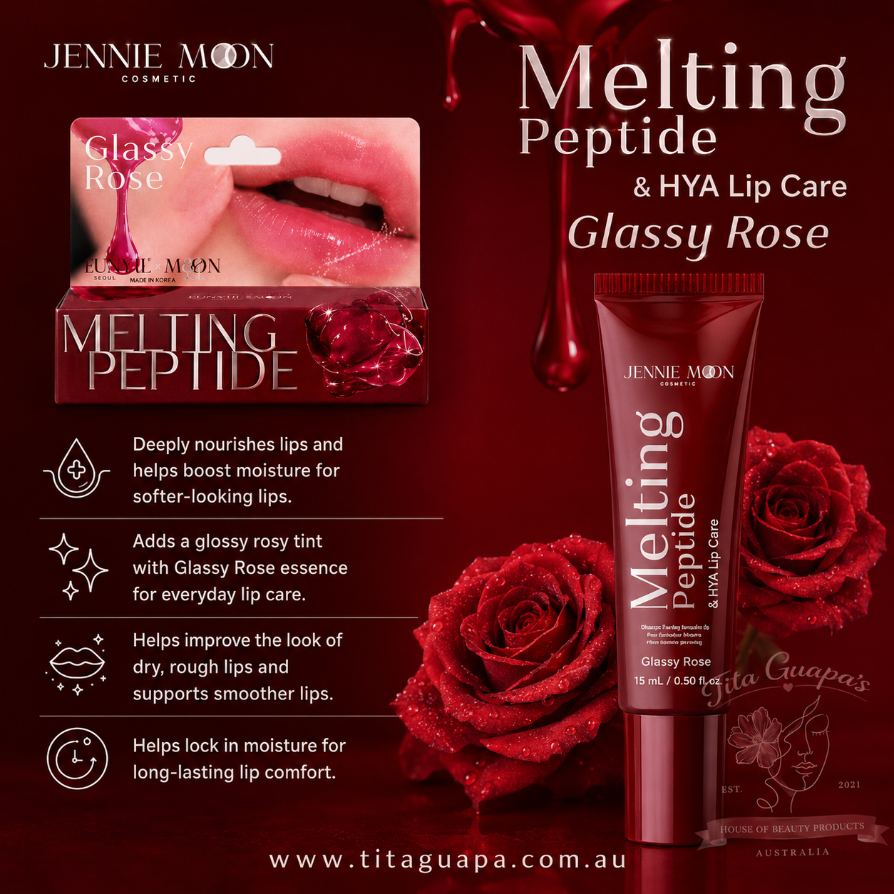 Jennie Moon Melting Peptide & HYA Lip Care – Glassy Rose 8.5ml
