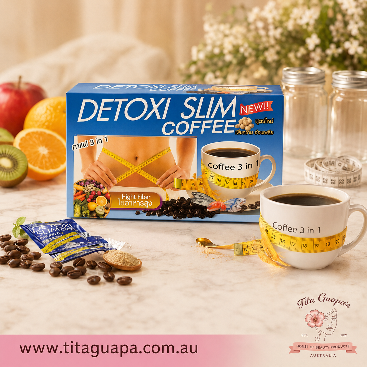 DETOXI SLIM COFFEE (3 in 1) – High Fiber Coffee Mix - 10 sachets