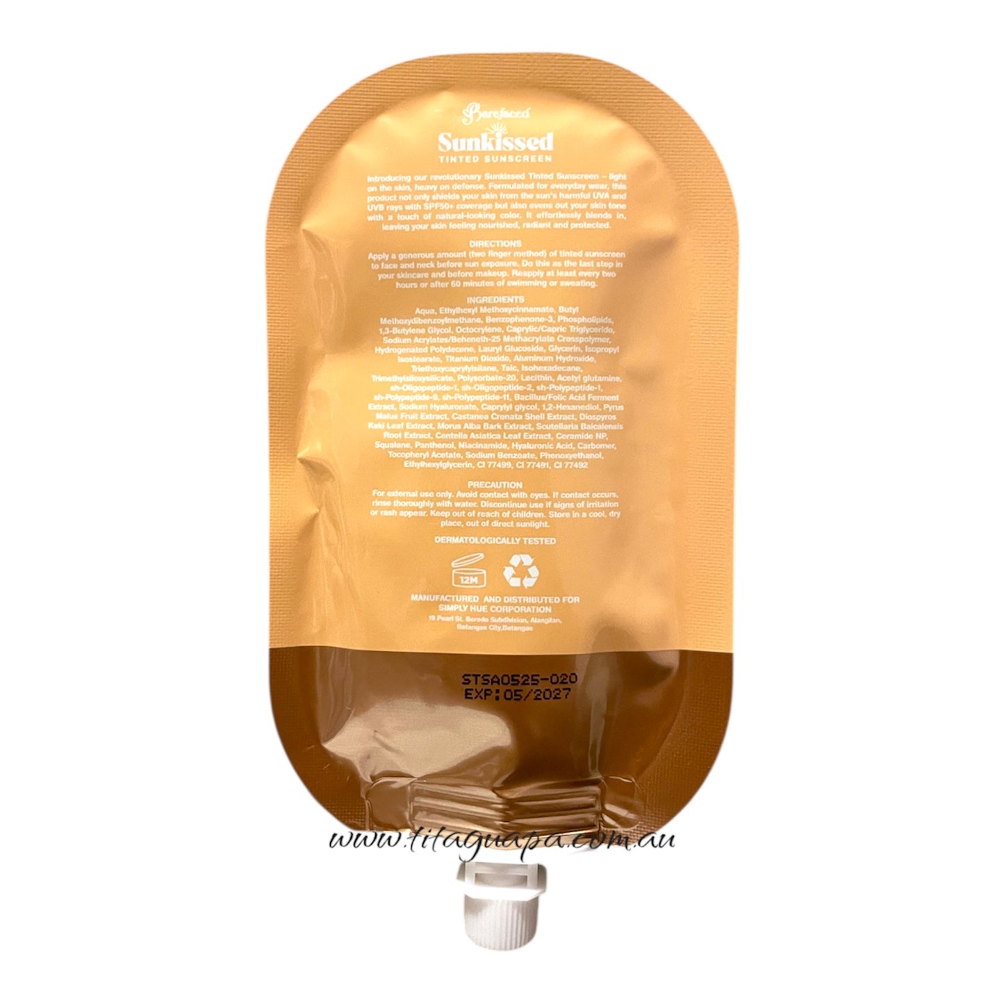 Barefaced Sunkissed Tinted Sunscreen SPF 50+ PA +++ ORIGINAL Coverage - 20g pouch