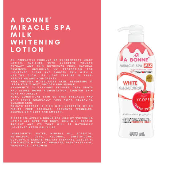 A Bonne’ Body Lotion Miracle Spa Milk Tomato Extract Glutathione 500ml