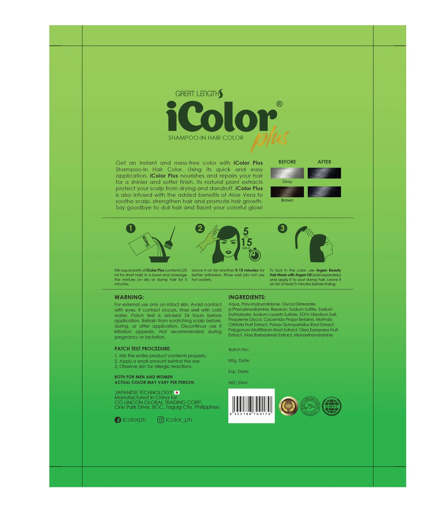 iCOLOR Organic Hair Dye Shampoo 25ml  (Color: 01 Black )