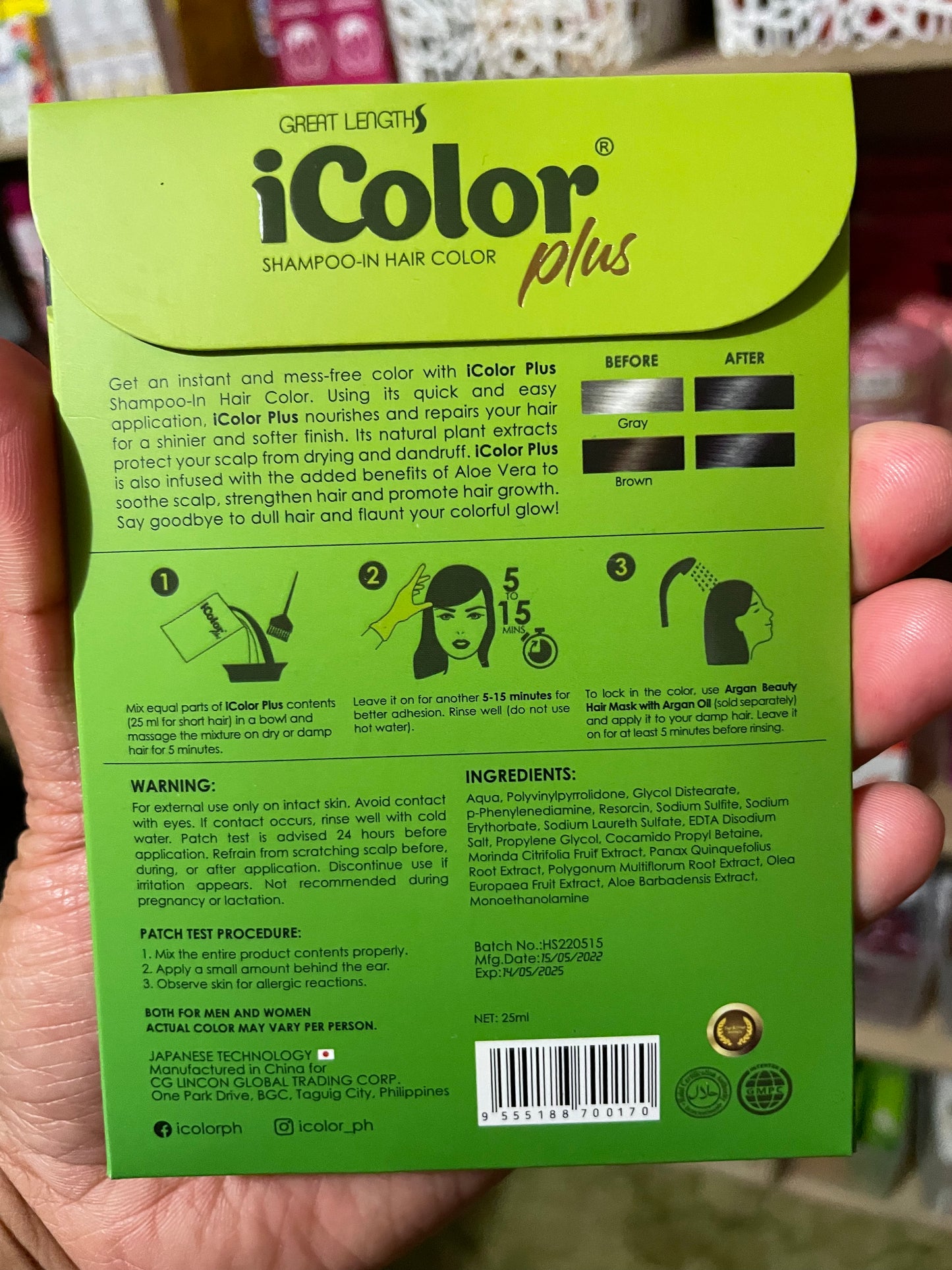 iCOLOR Organic Hair Dye Shampoo 25ml (Color: 01 Black ) x1 sachet