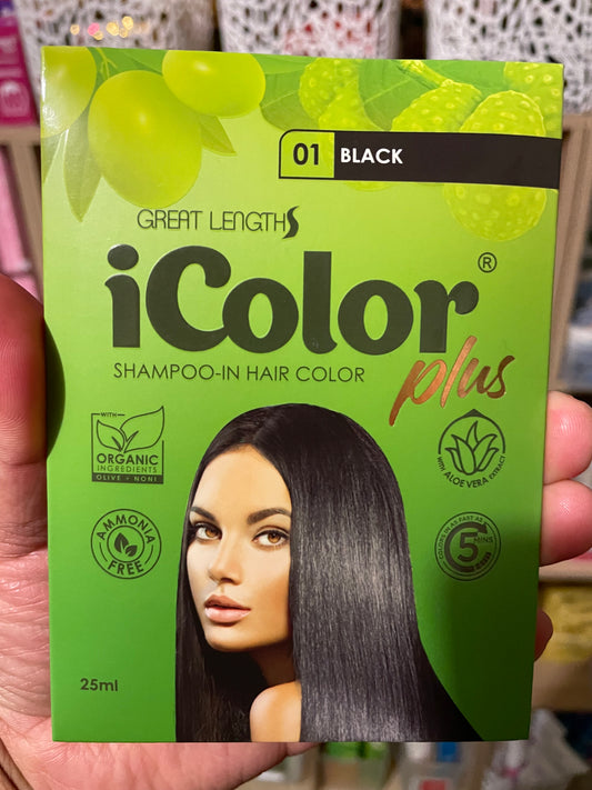 iCOLOR Organic Hair Dye Shampoo 25ml (Color: 01 Black ) x1 sachet