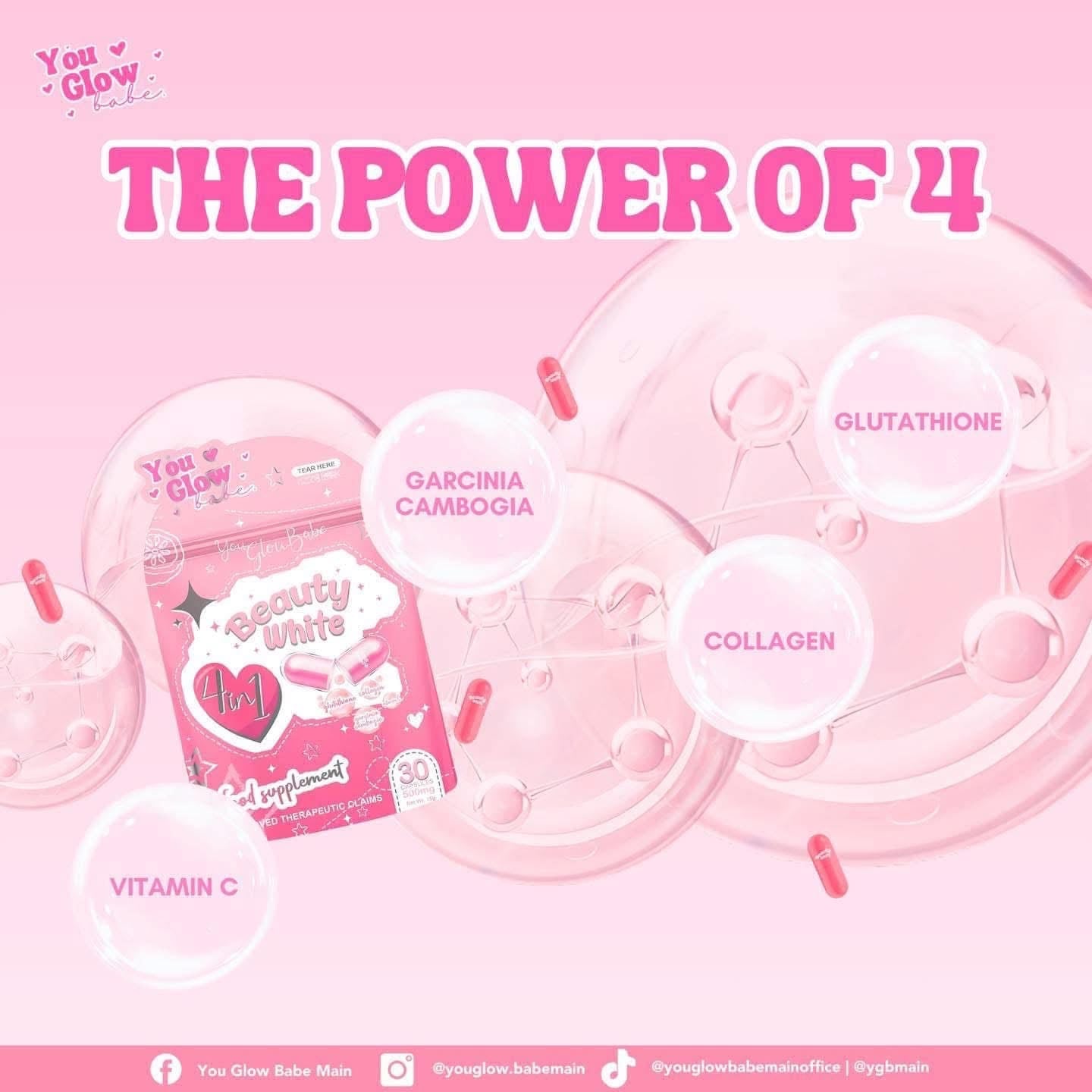 Beauty White 4-in-1 Glutathione, Hydrolyzed C0llagen, Vit C and Garcinia Cambogia by You Glow Babe