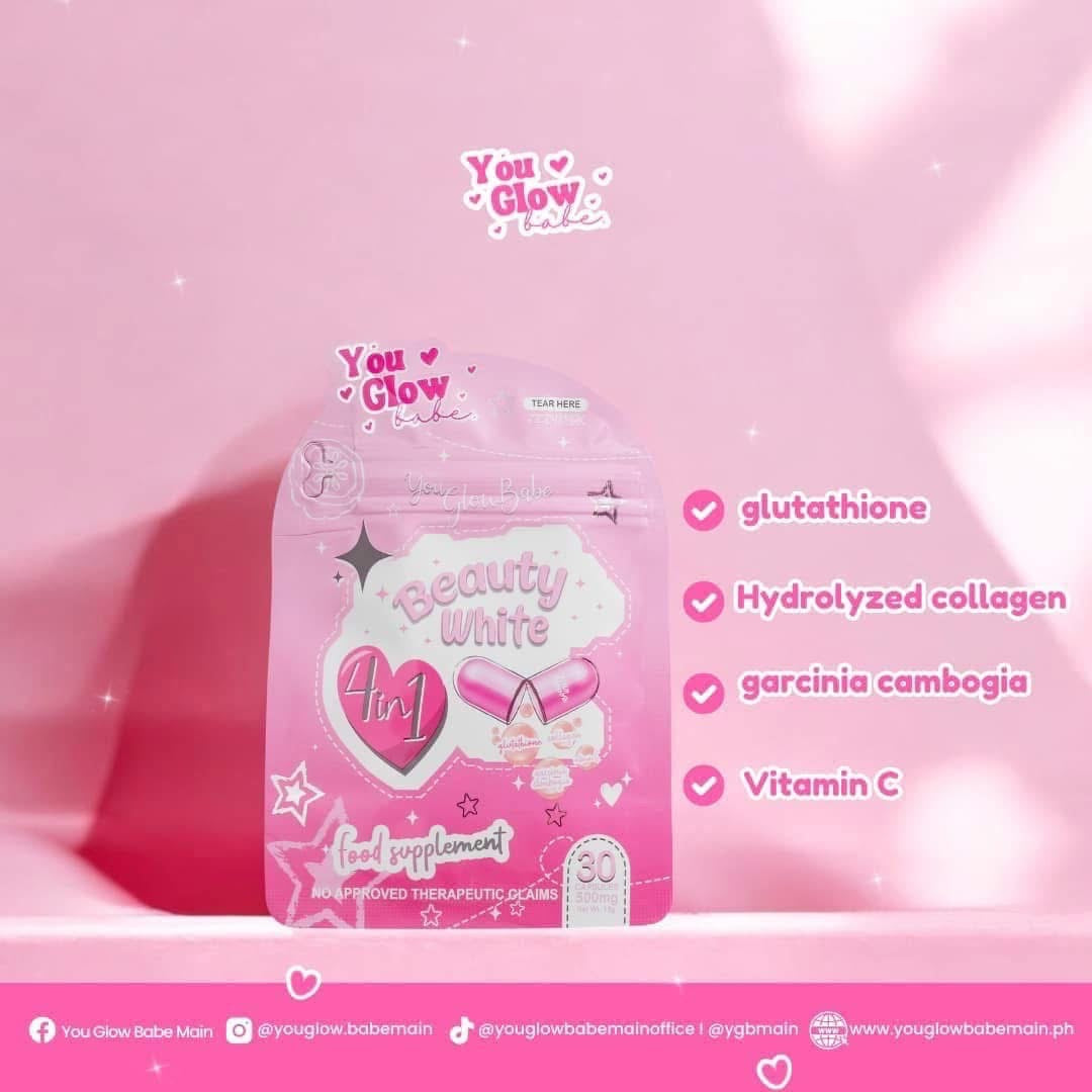 Beauty White 4-in-1 Glutathione, Hydrolyzed C0llagen, Vit C and Garcinia Cambogia by You Glow Babe