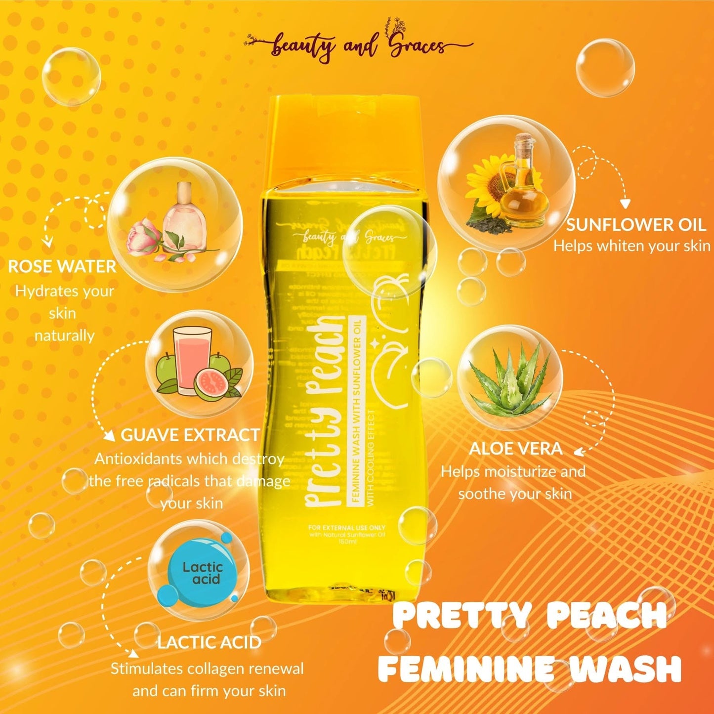 Pretty Peach Feminine Wash With Sunflower Oil 150ml
