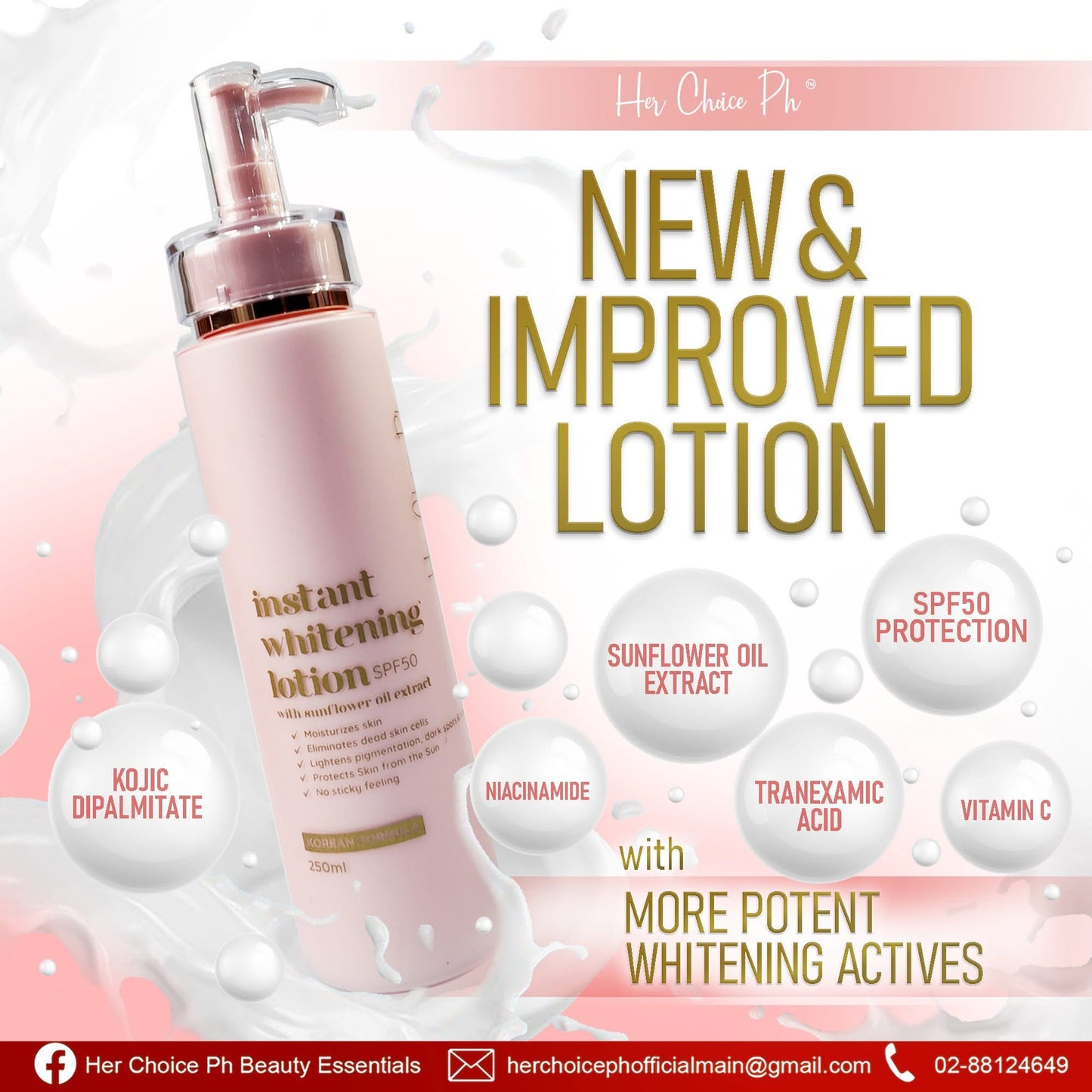 Her Choice Ph Instant Whitening Lotion SPF50 with Sunflower Oil Extract 250ml