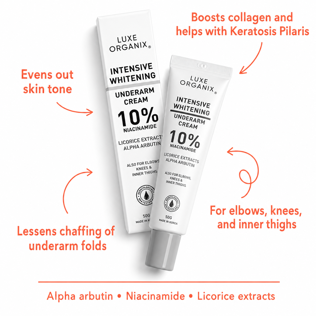 Luxe Organix Intensive Whitening Underarm Cream 10% Niacinamide – 40g