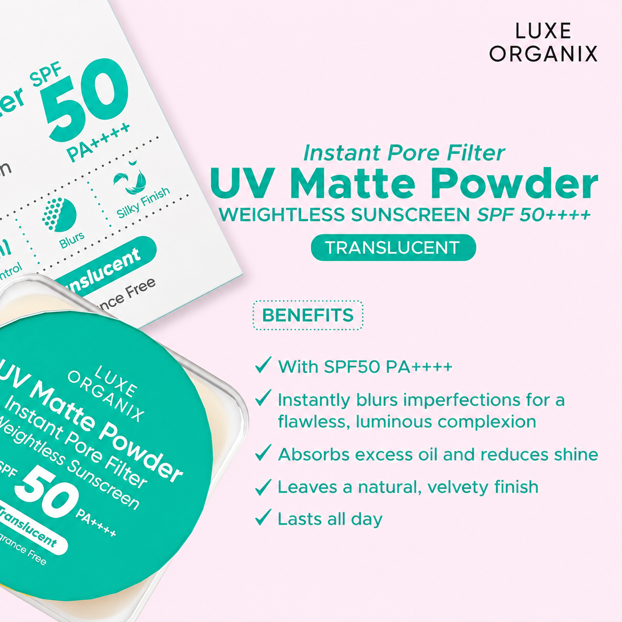 Luxe Organix UV Matte Powder SPF 50 PA++++ – Translucent