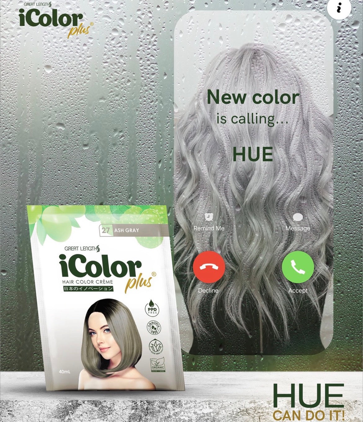 iColor Plus Hair Color Creme - ( Color: 27 ASH GRAY ) sold as x1 sachet 40ml