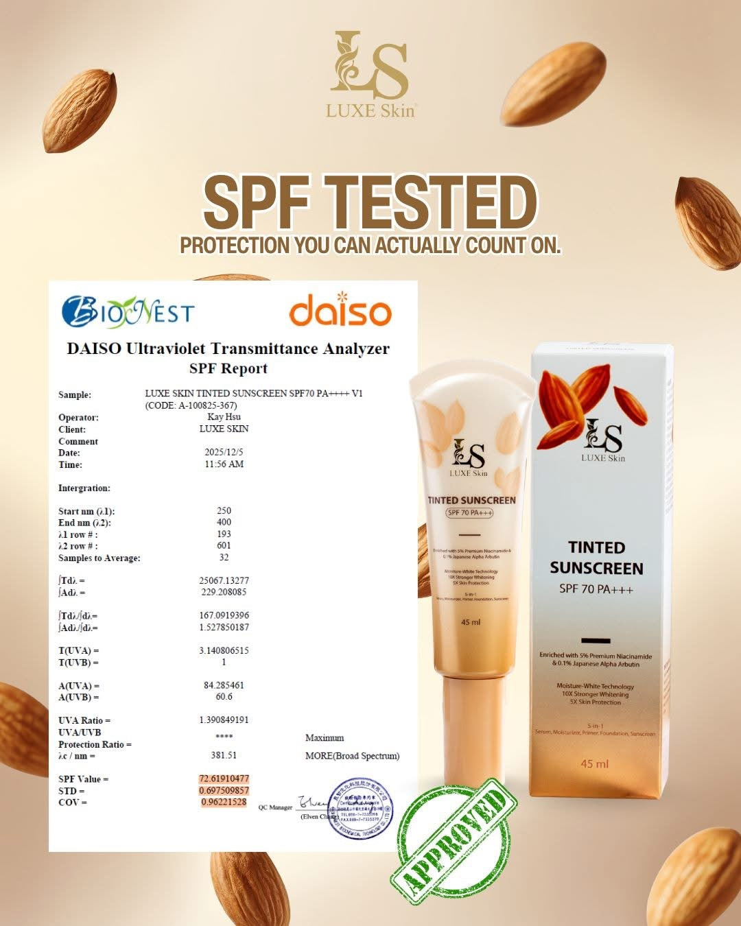 Luxe Skin Tinted Sunscreen SPF70 PA+++  45ml