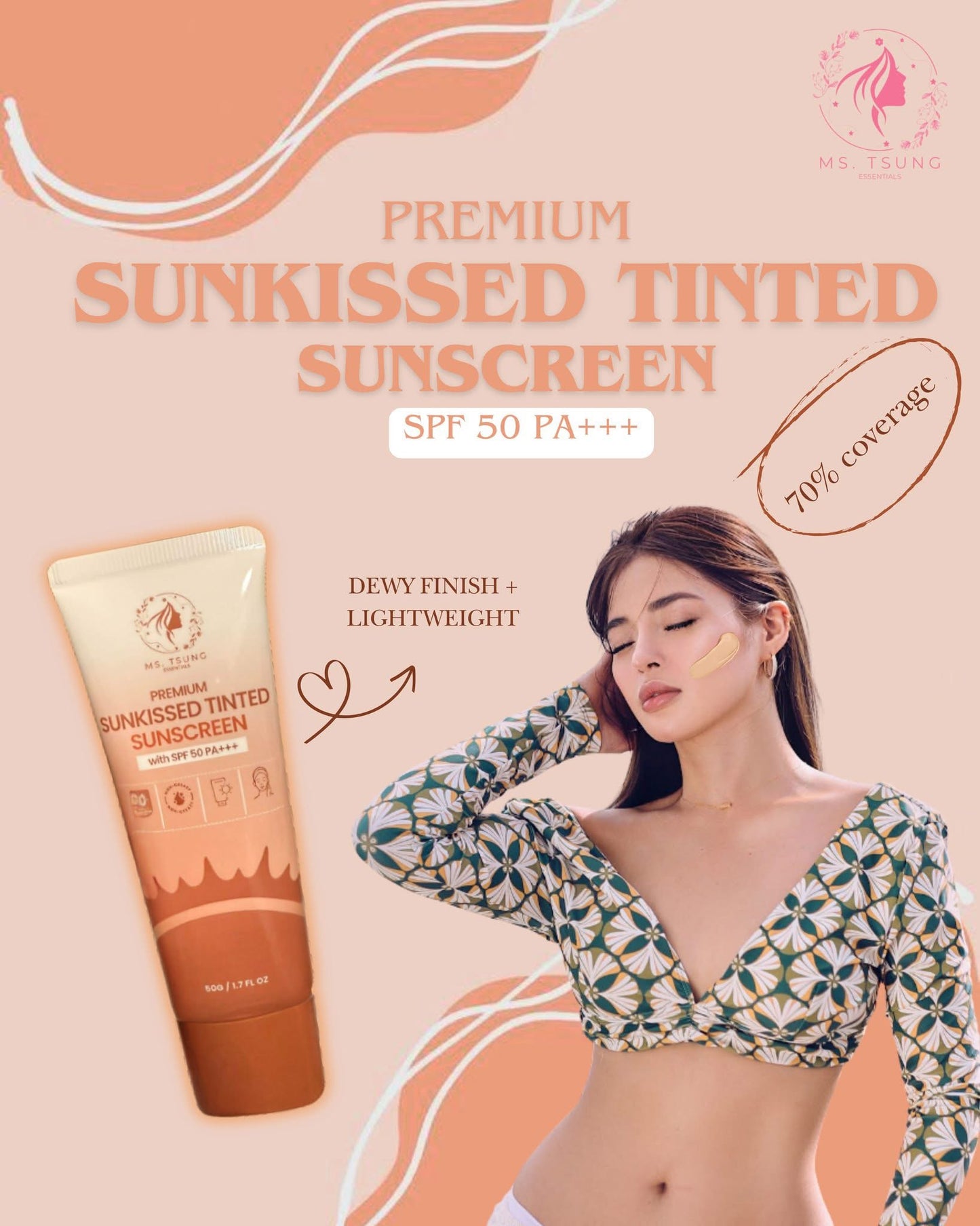 Ms Tsung Premium Sunkissed Tinted Sunscreen 50g with SPF 50 PA+++