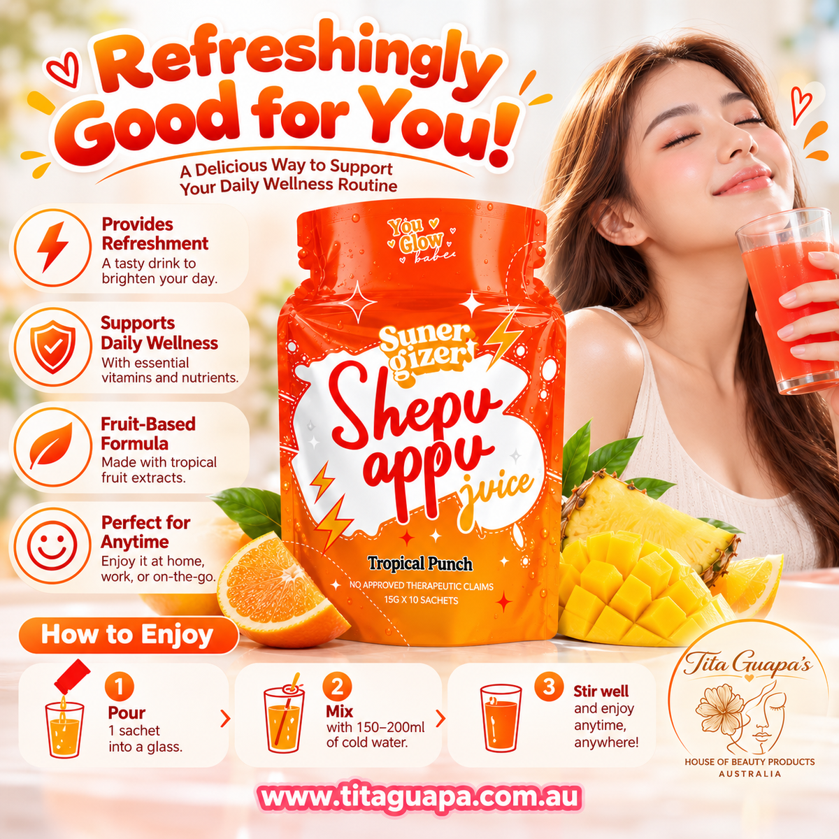 You Glow Babe Sunergizer Shepu Appu Juice – Tropical Punch (15g x 10 Sachets)