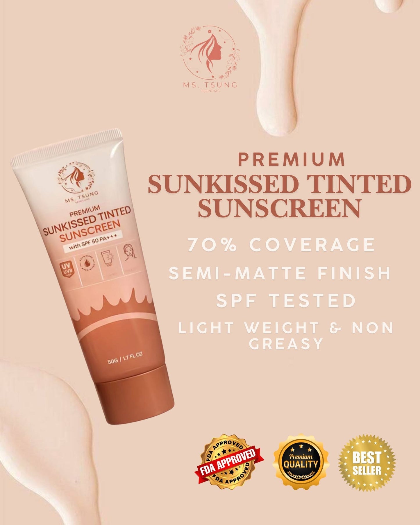 Ms Tsung Premium Sunkissed Tinted Sunscreen 50g with SPF 50 PA+++