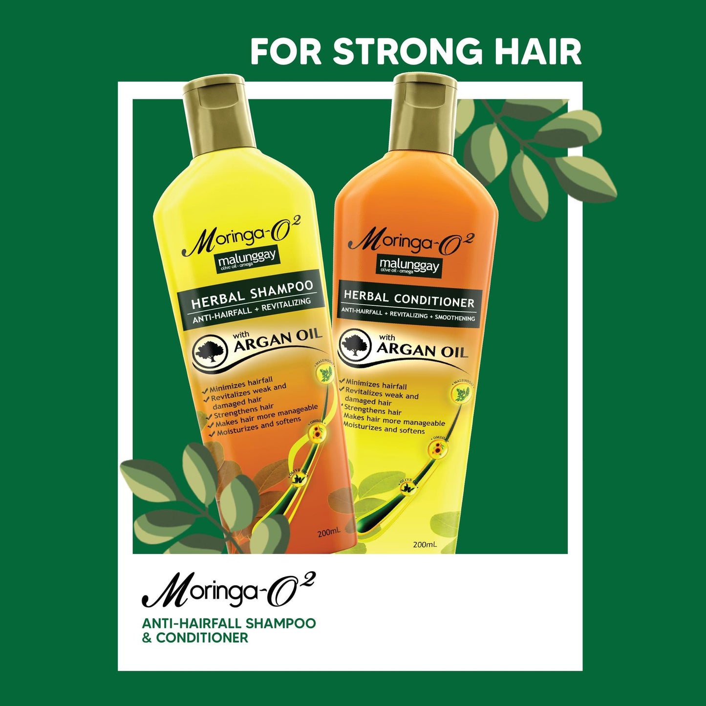 Moringa O2 Malunggay Herbal Shampoo & Conditioner 200ml each (Anti-hair fall)