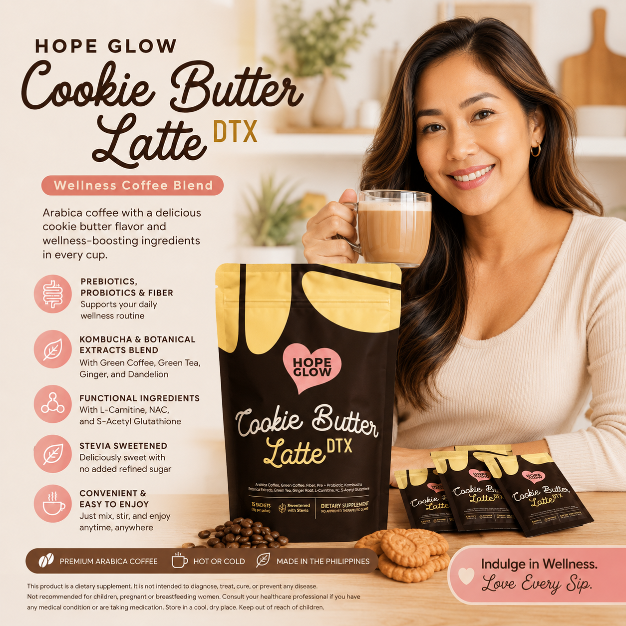 Hope Glow Cookie Butter Latte DTX Wellness Coffee Blend - 8 Sachets