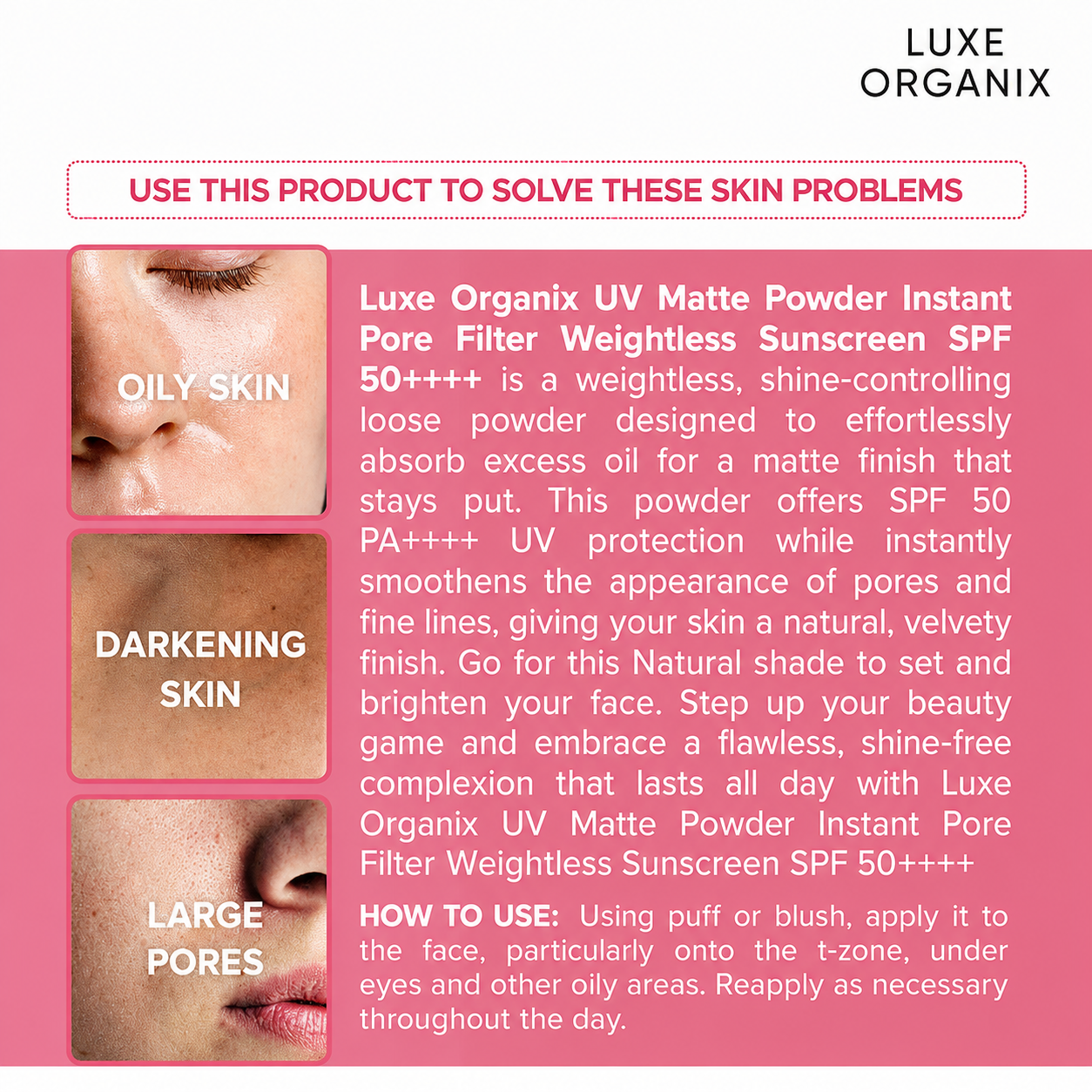 Luxe Organix UV Matte Powder SPF 50 PA++++ – Natural