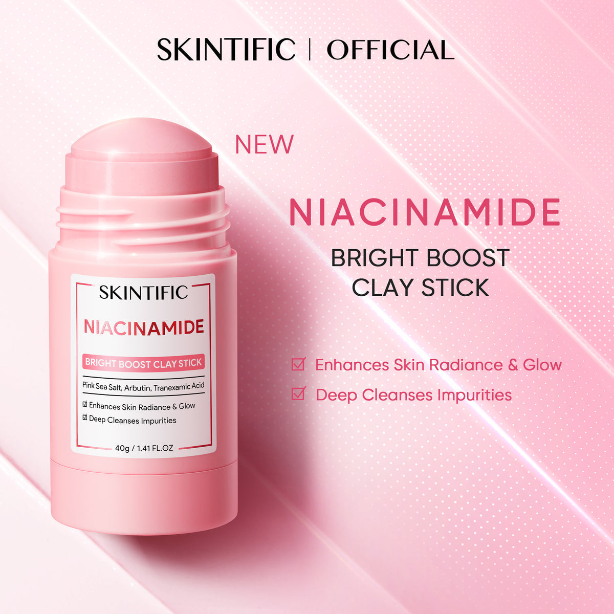 SKINTIFIC Niacinamide Bright Boost Clay Stick 40g