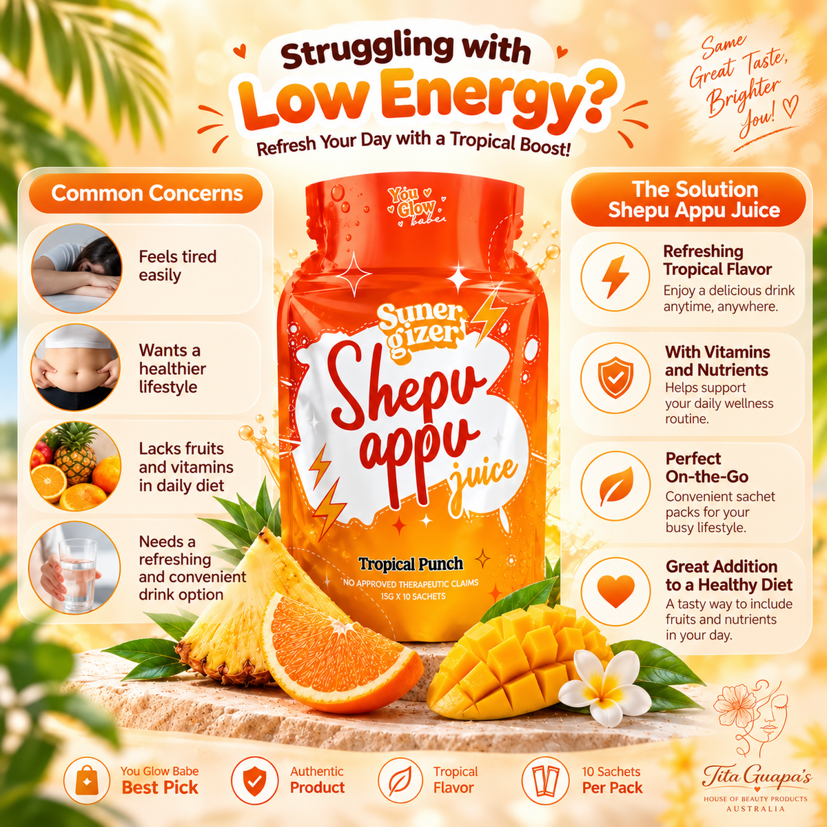 You Glow Babe Sunergizer Shepu Appu Juice – Tropical Punch (15g x 10 Sachets)