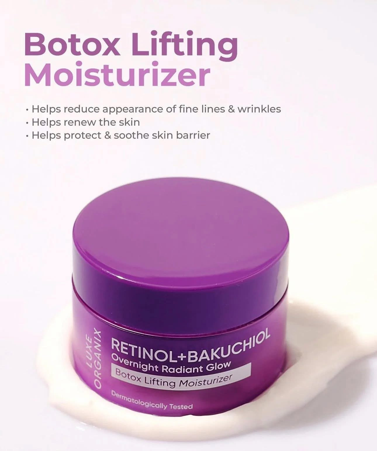 Luxe Organix Retinol + Bakuchiol Overnight Radiant Glow Botox Lifting Moisturizer 50g