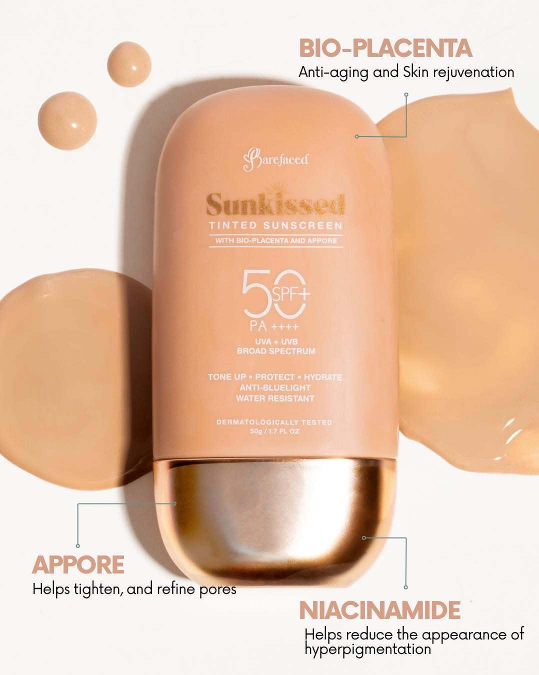 Barefaced Sunkissed Tinted Sunscreen SPF50+ PA++++ – 50g - ORIGINAL COVERAGE