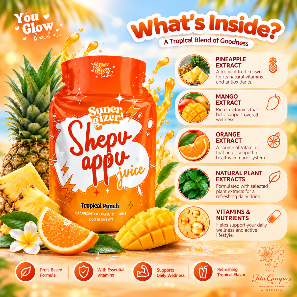 You Glow Babe Sunergizer Shepu Appu Juice – Tropical Punch (15g x 10 Sachets)