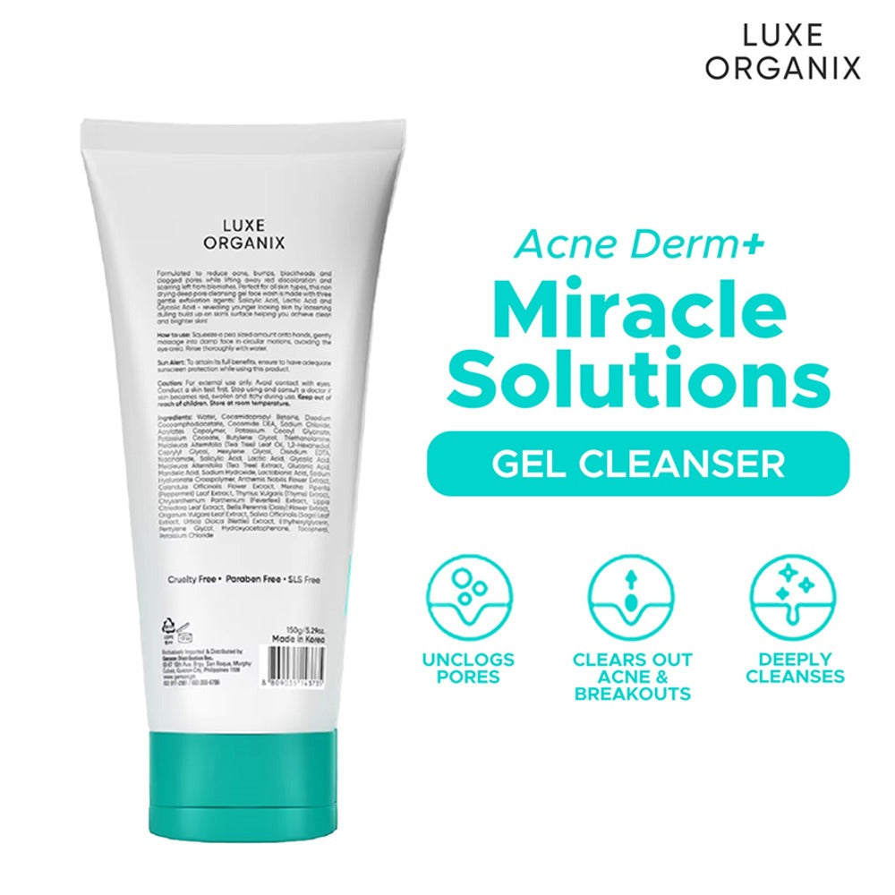 Luxe Organix Acne Derm+ Miracle Solutions Gel Cleanser 150g
